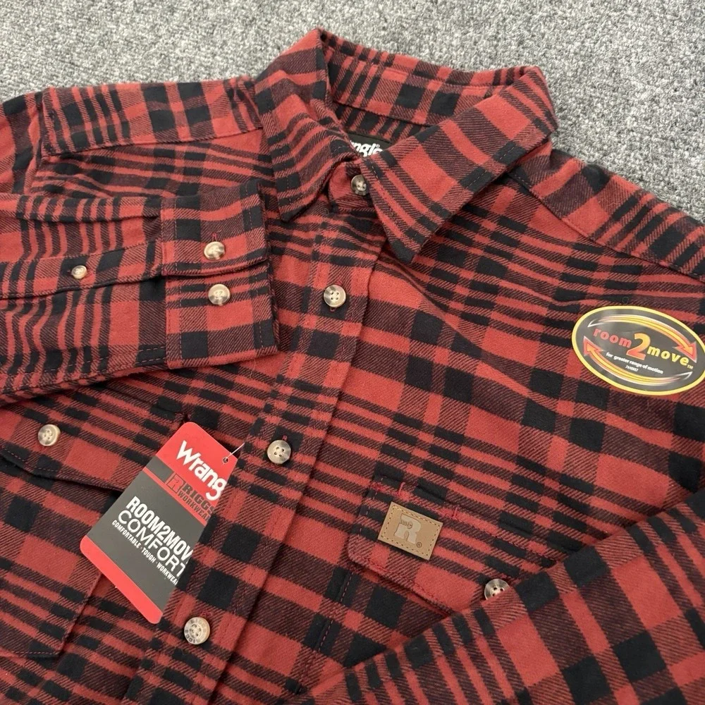 New Wrangler Riggs Workwear Flannel Shirt Mens Sz M Heavy Long Sleeve Red Plaid